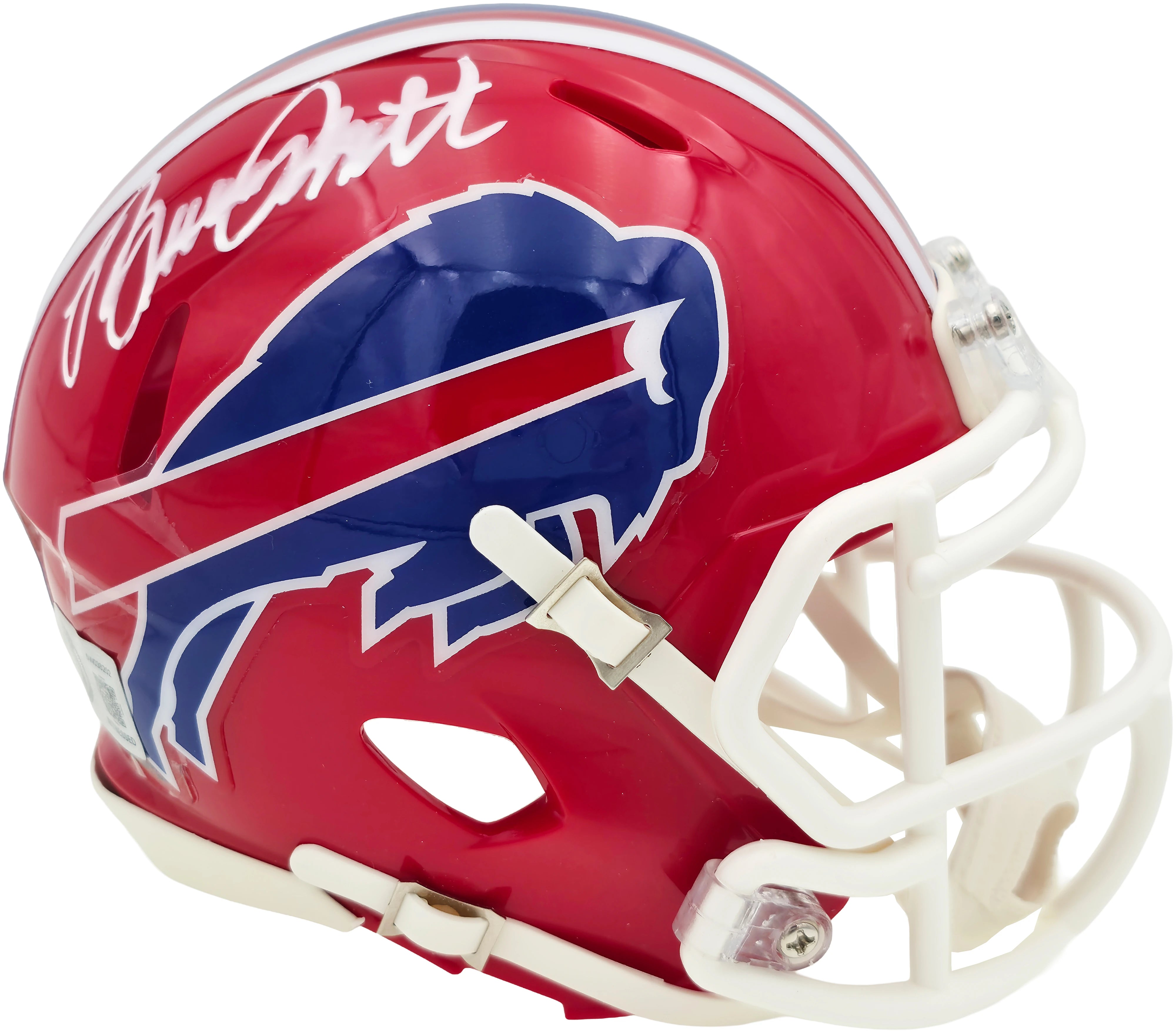 Buffalo Bills Bruce Smith Autographed Red 1987–2001 Throwback Riddell Speed Mini Football Helmet - BAS Witnessed