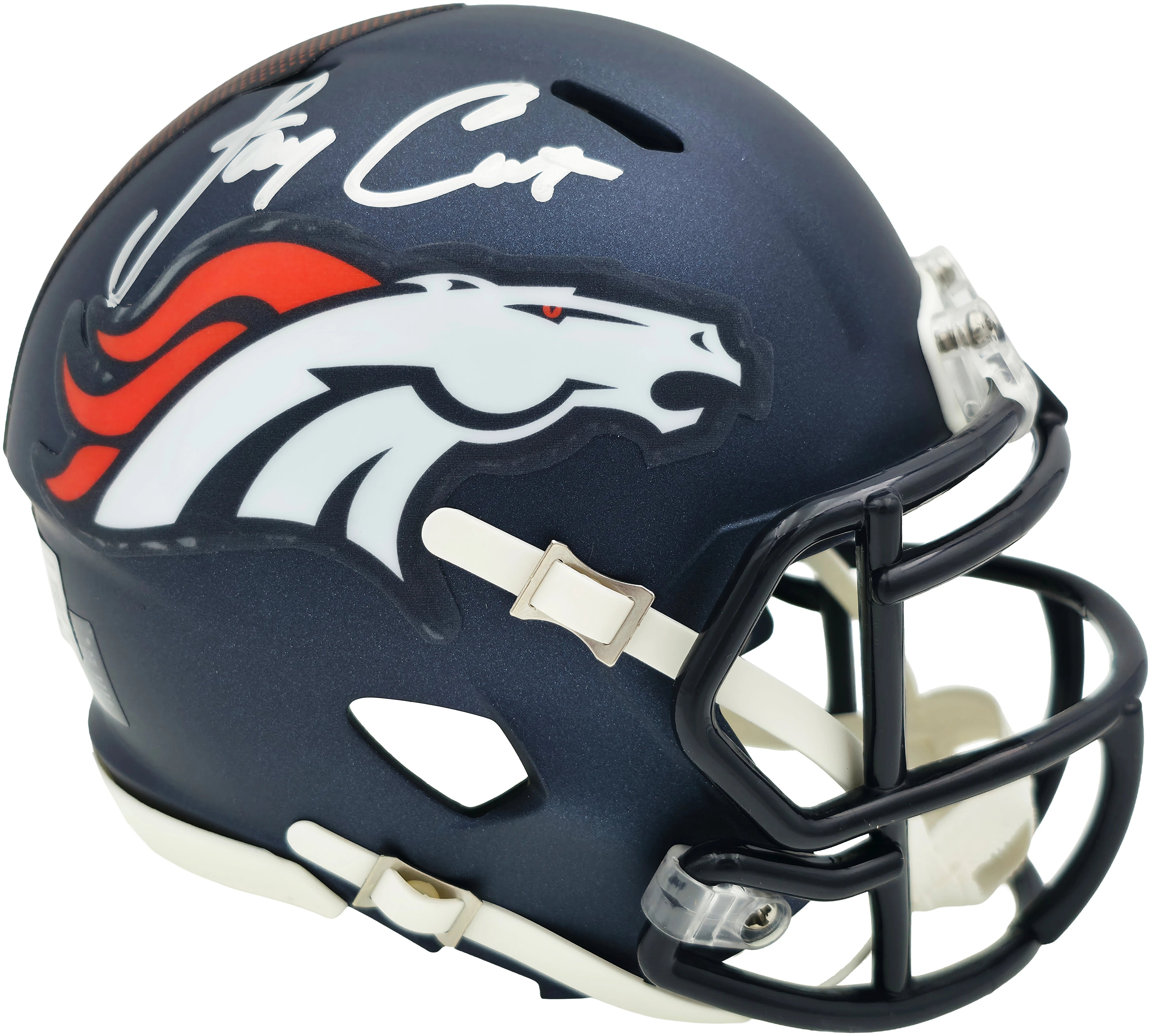 Denver Broncos Jay Cutler Autographed Navy Blue Riddell Speed Mini Football Helmet - BAS Witnessed