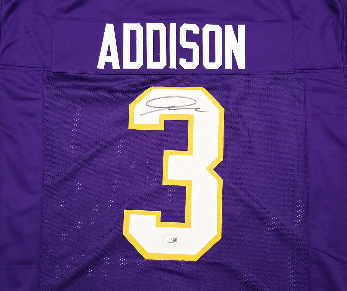 Jordan Addison Autographed Minnesota Vikings Purple Custom Football Jersey - JSA Witness Authenticated
