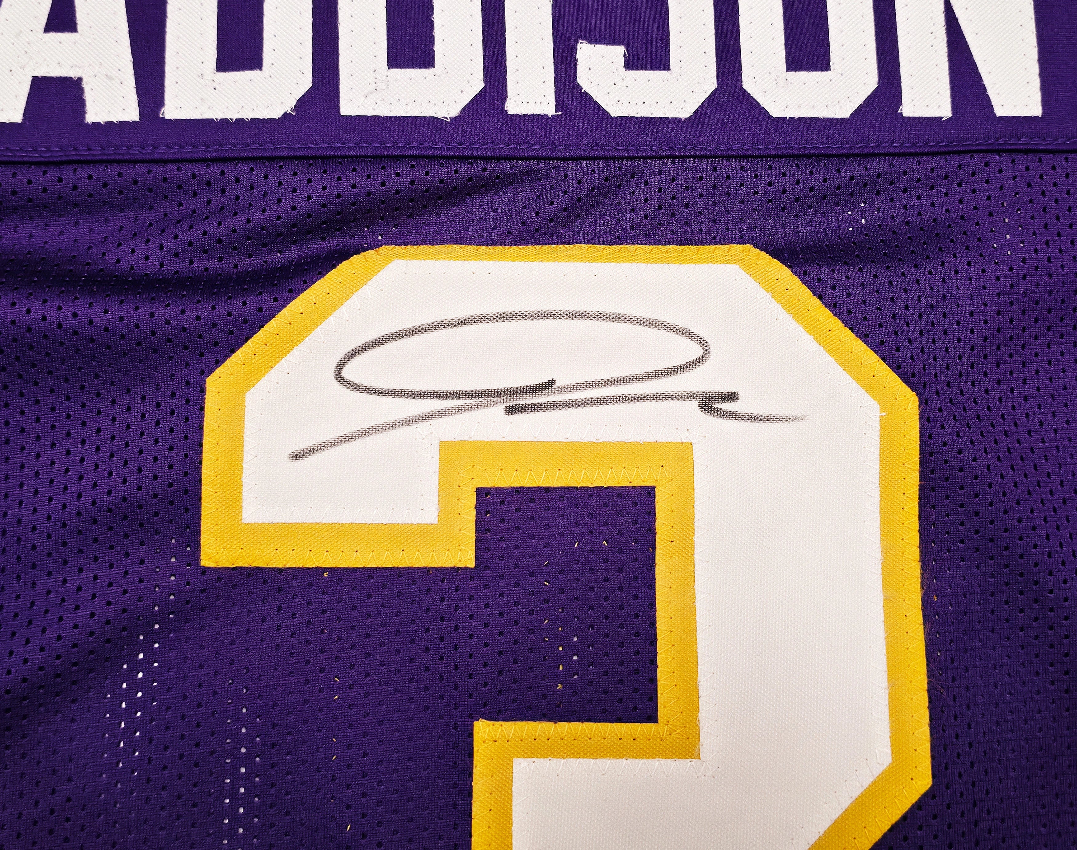 Jordan Addison Autographed Minnesota Vikings Purple Custom Football Jersey - JSA Witness Authenticated
