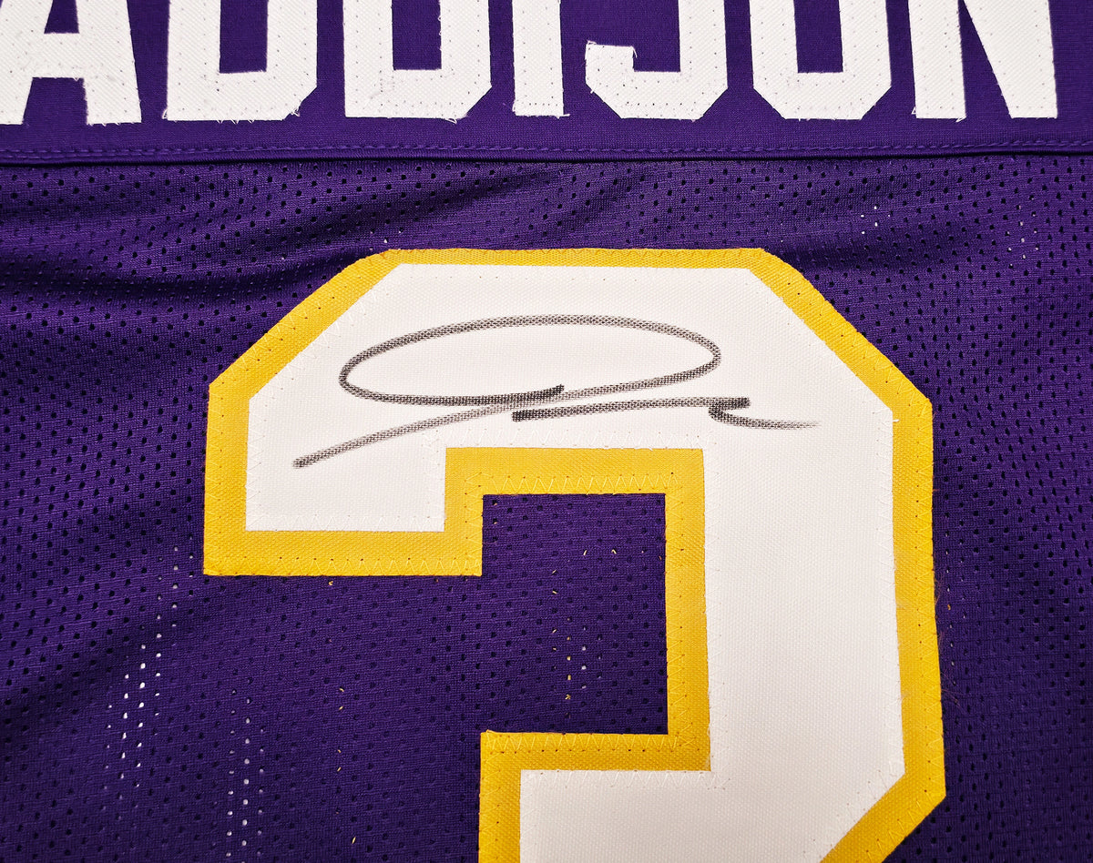 Jordan Addison Autographed Minnesota Vikings Purple Custom Football Jersey - JSA Witness Authenticated