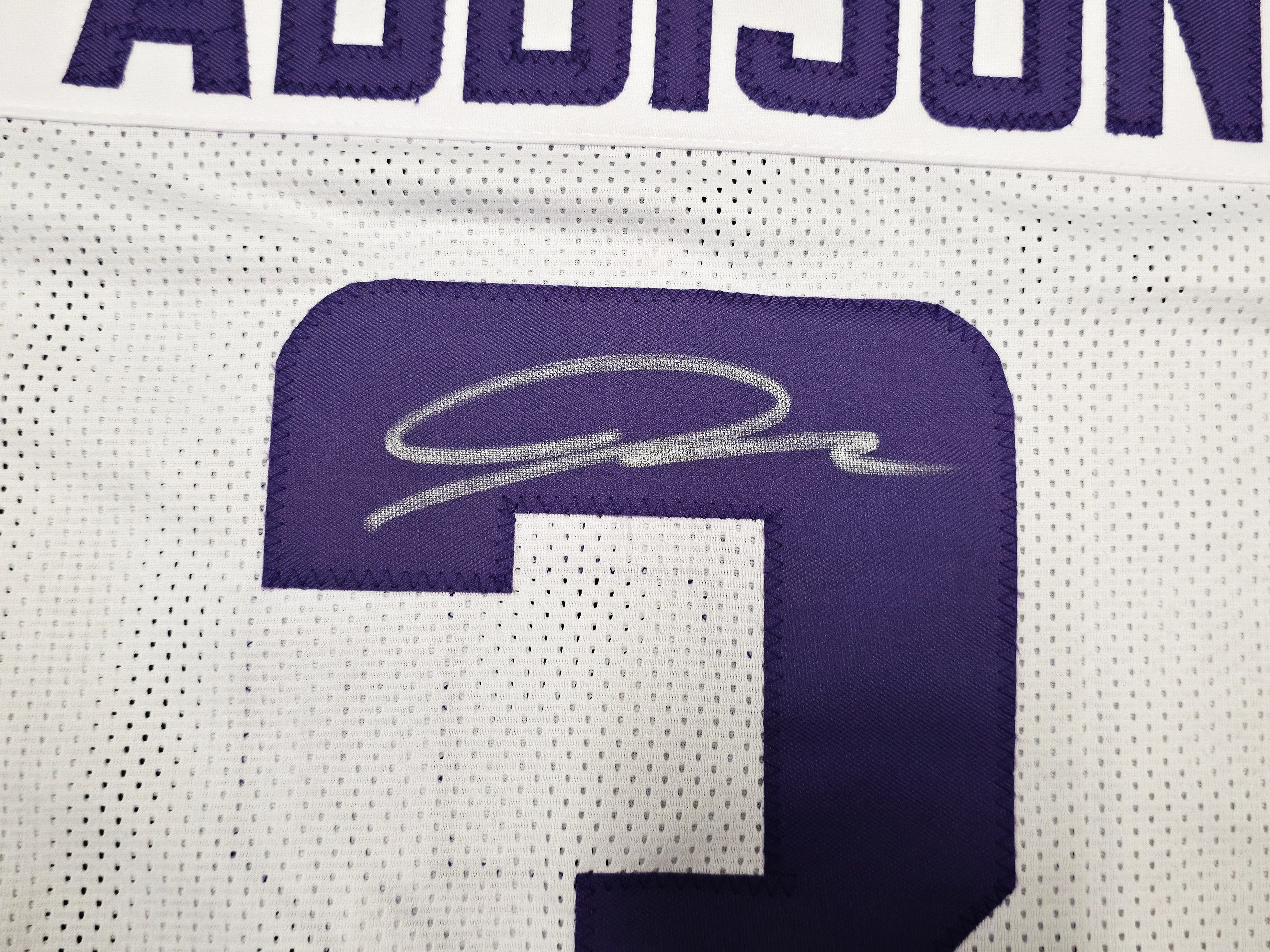 Jordan Addison Autographed Minnesota Vikings White Custom Football Jersey - JSA Witness Authenticated