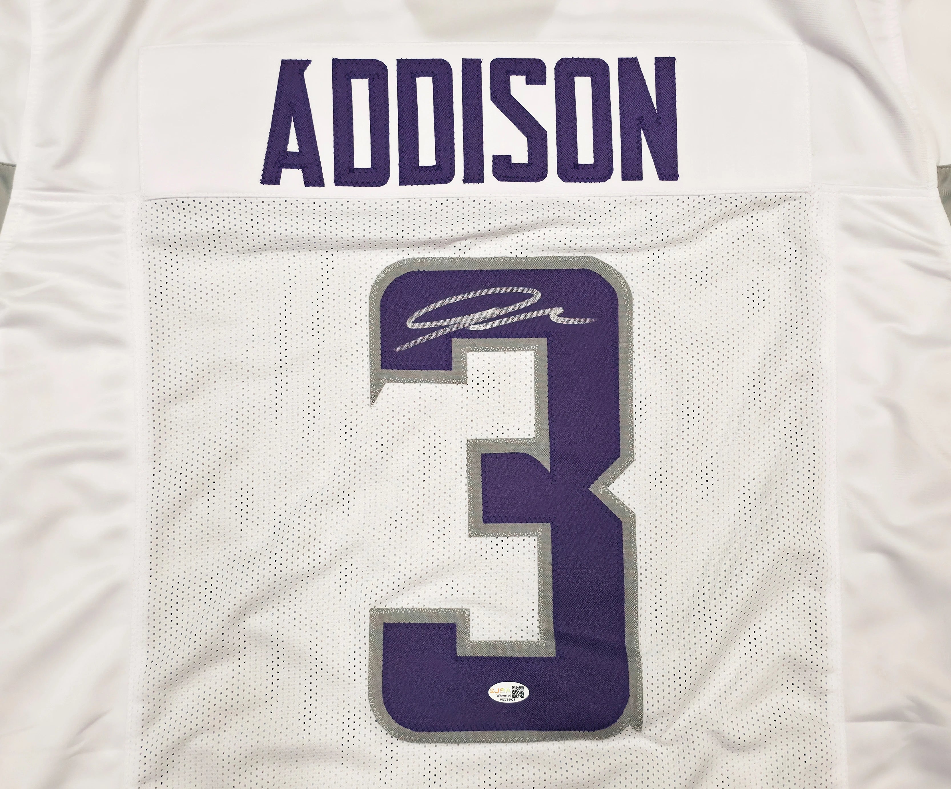 Jordan Addison Autographed Minnesota Vikings White Custom Football Jersey - JSA Witness Authenticated