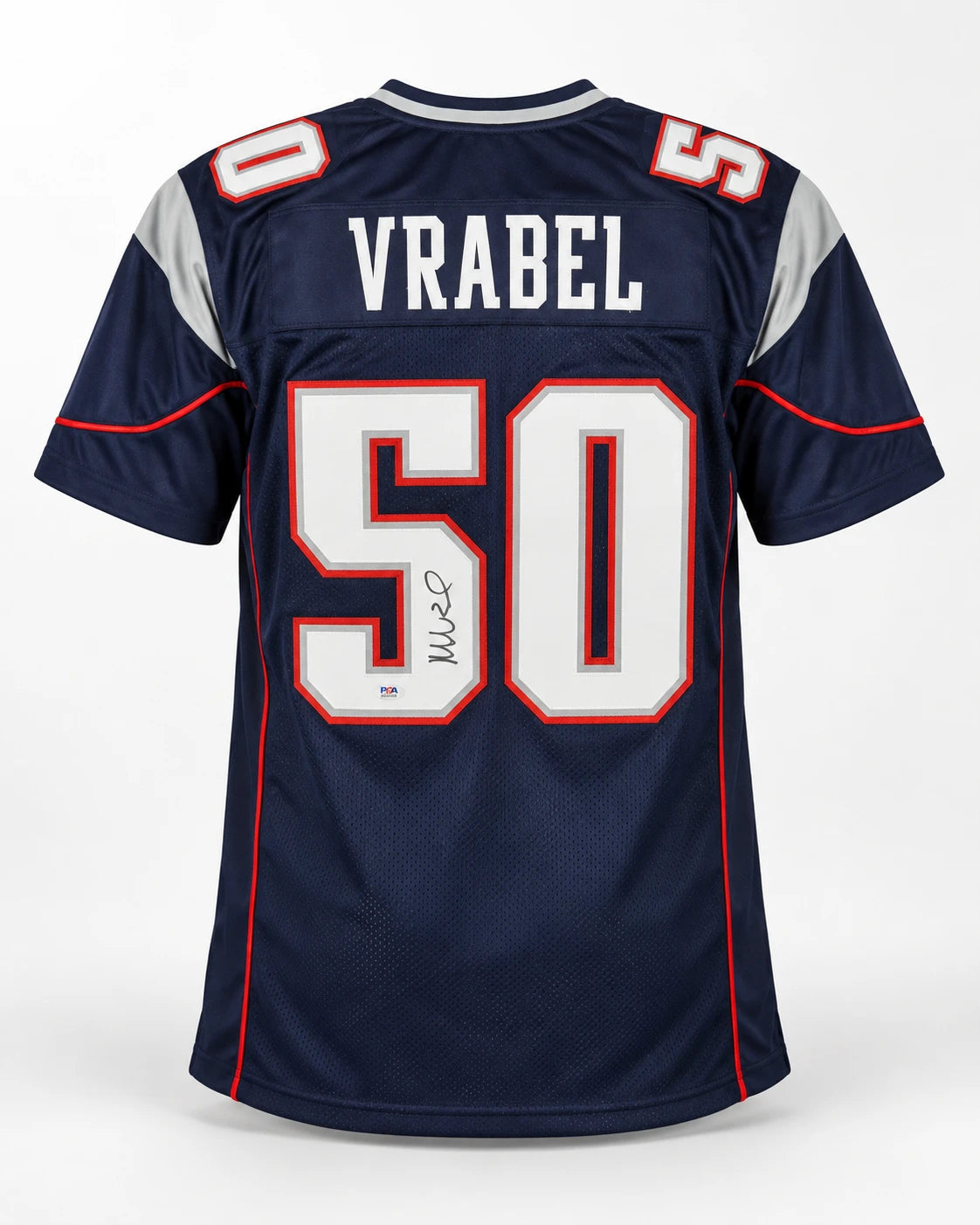 Mike Vrabel Autographed New England Patriots Blue Custom Football Jersey (Size XL) - James Spence Authentication (JSA) Witnessed