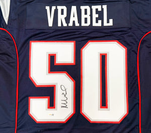 Mike Vrabel Autographed New England Patriots Blue Custom Football Jersey (Size XL) - James Spence Authentication (JSA) Witnessed