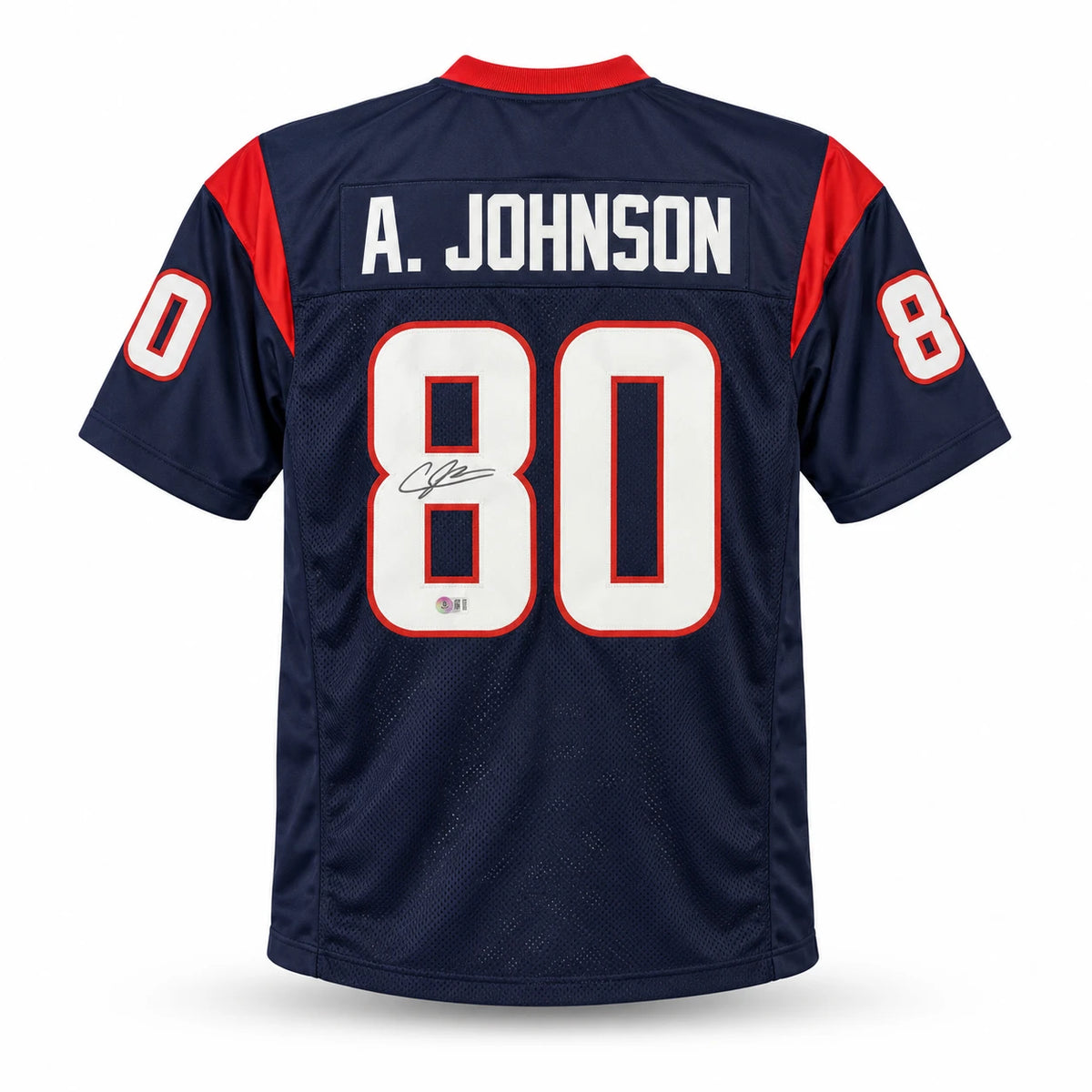 Andre Johnson Autographed Houston Texans Blue Custom Football Jersey (Size XL) - Beckett BAS Witnessed Authenticated
