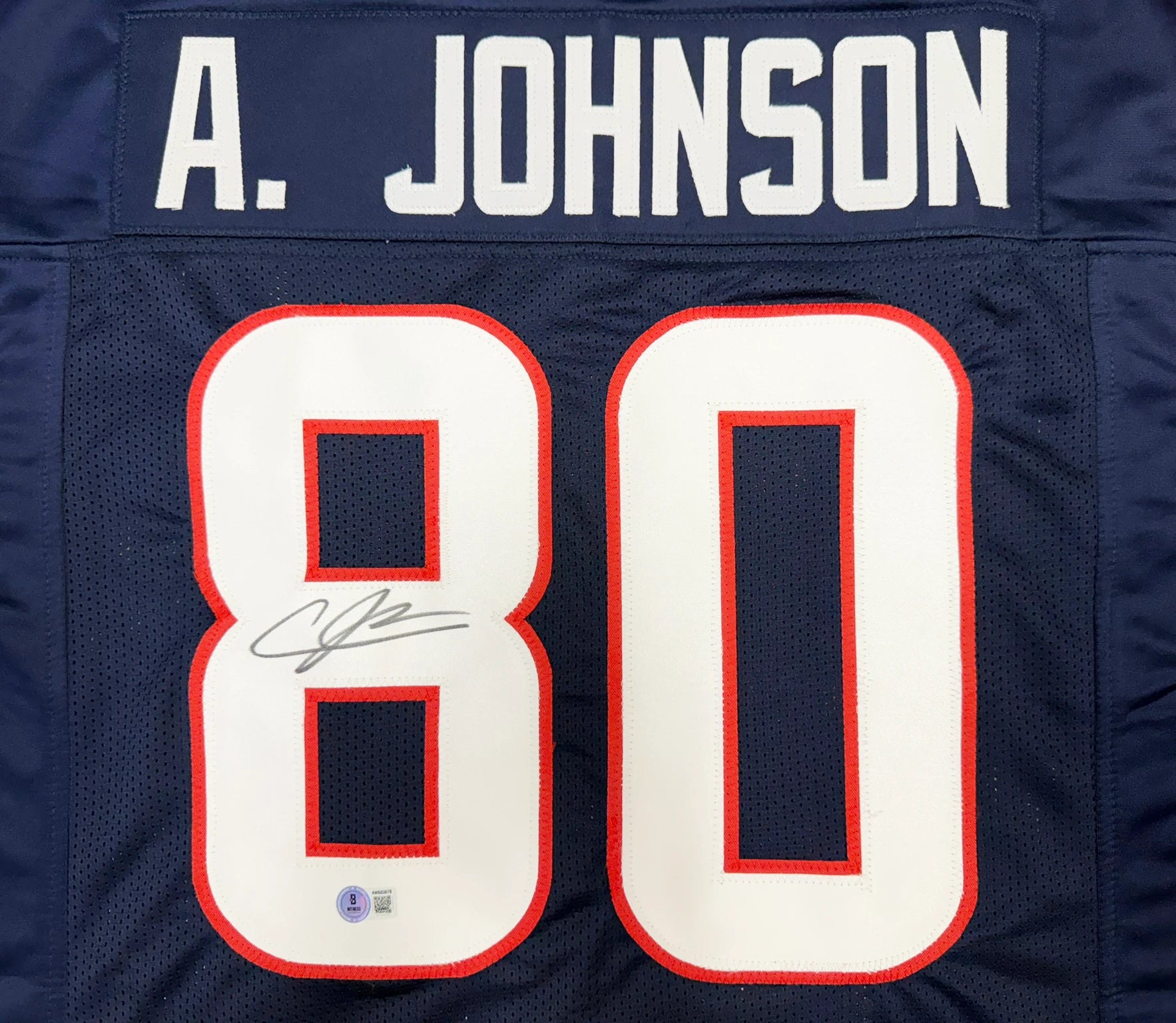 Andre Johnson Autographed Houston Texans Blue Custom Football Jersey (Size XL) - Beckett BAS Witnessed Authenticated