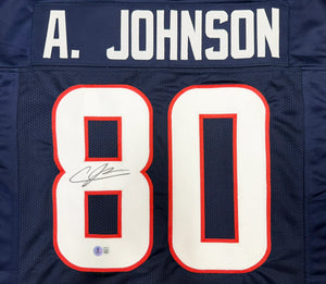 Andre Johnson Autographed Houston Texans Blue Custom Football Jersey (Size XL) - Beckett BAS Witnessed Authenticated