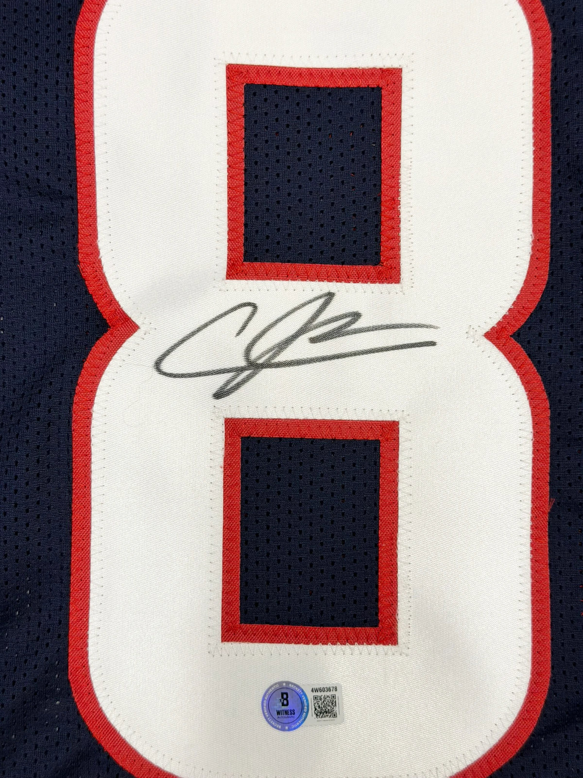 Andre Johnson Autographed Houston Texans Blue Custom Football Jersey (Size XL) - Beckett BAS Witnessed Authenticated