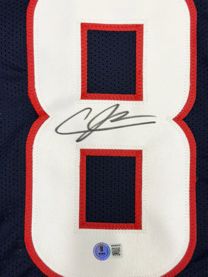 Andre Johnson Autographed Houston Texans Blue Custom Football Jersey (Size XL) - Beckett BAS Witnessed Authenticated