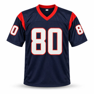 Andre Johnson Autographed Houston Texans Blue Custom Football Jersey (Size XL) - Beckett BAS Witnessed Authenticated