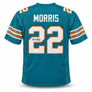Mercury Morris Autographed Miami Dolphins Teal Custom Football Jersey (Size XL) - James Spence Authentication (JSA)