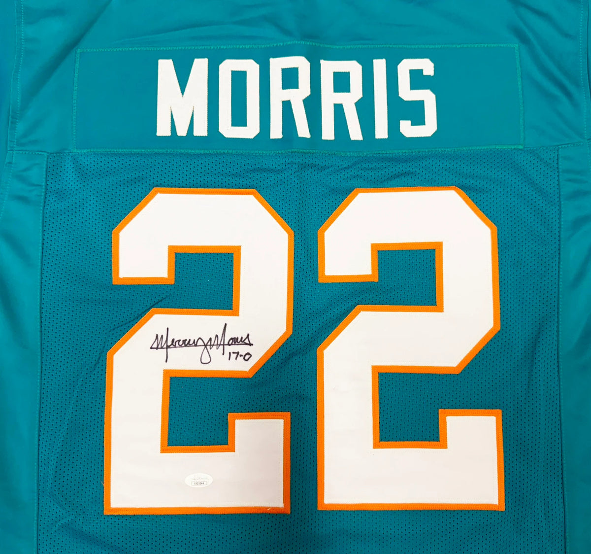 Mercury Morris Autographed Miami Dolphins Teal Custom Football Jersey (Size XL) - James Spence Authentication (JSA)