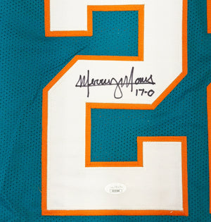 Mercury Morris Autographed Miami Dolphins Teal Custom Football Jersey (Size XL) - James Spence Authentication (JSA)