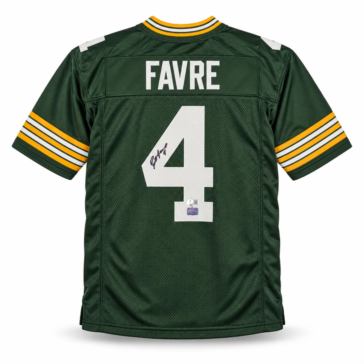 Brett Favre Autographed Green Bay Packers Green Custom Football Jersey (Size XL, Signature Flaw) - Beckett BAS Witness Authenticated