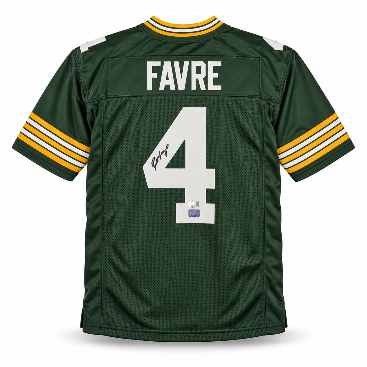 Brett Favre Autographed Green Bay Packers Green Custom Football Jersey (Size XL, Signature Flaw) - Beckett BAS Witness Authenticated