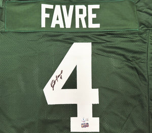 Brett Favre Autographed Green Bay Packers Green Custom Football Jersey (Size XL, Signature Flaw) - Beckett BAS Witness Authenticated