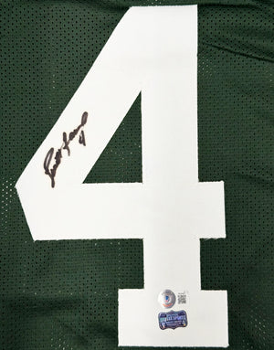 Brett Favre Autographed Green Bay Packers Green Custom Football Jersey (Size XL, Signature Flaw) - Beckett BAS Witness Authenticated
