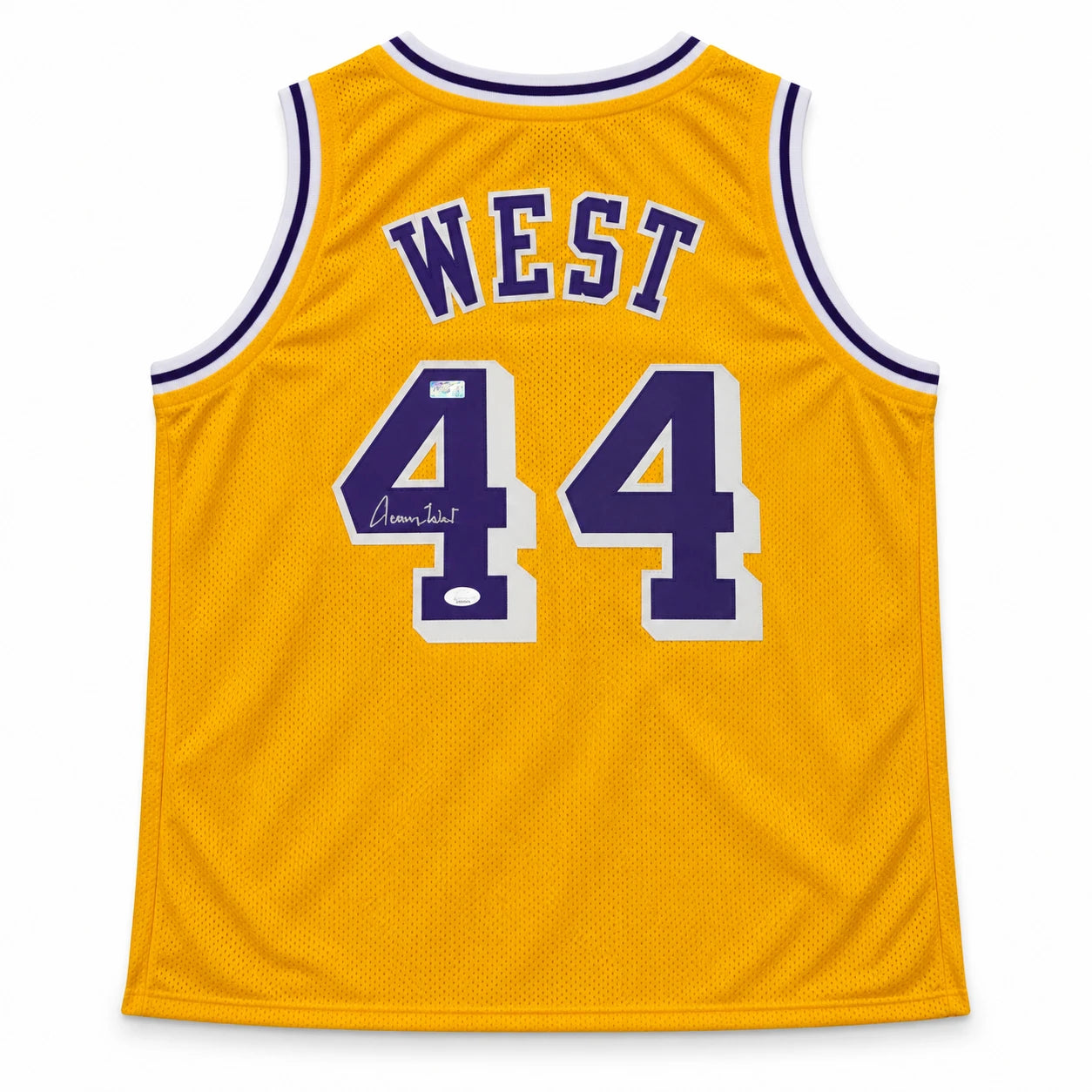 Jerry West Autographed Los Angeles Lakers Yellow Custom Basketball Jersey (Size XL) - JSA Witnessed Authenticated
