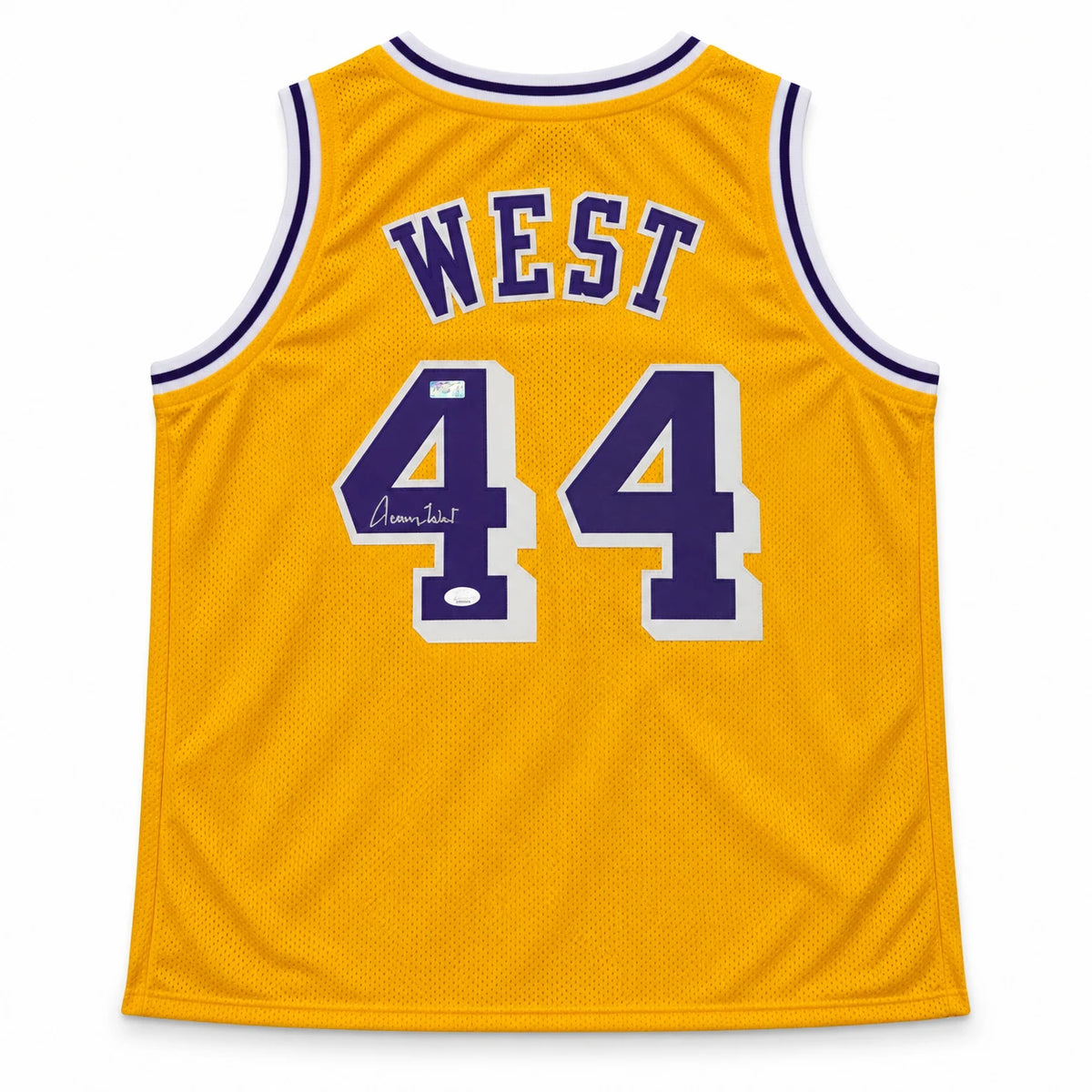 Jerry West Autographed Los Angeles Lakers Yellow Custom Basketball Jersey (Size XL) - JSA Witnessed Authenticated