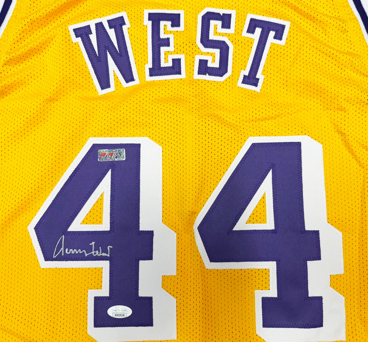 Jerry West Autographed Los Angeles Lakers Yellow Custom Basketball Jersey (Size XL) - JSA Witnessed Authenticated