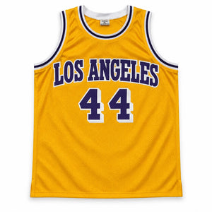 Jerry West Autographed Los Angeles Lakers Yellow Custom Basketball Jersey (Size XL) - JSA Witnessed Authenticated