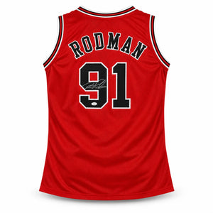 Dennis Rodman Autographed Chicago Bulls Red Custom Basketball Jersey (Size XL) - JSA Authenticated