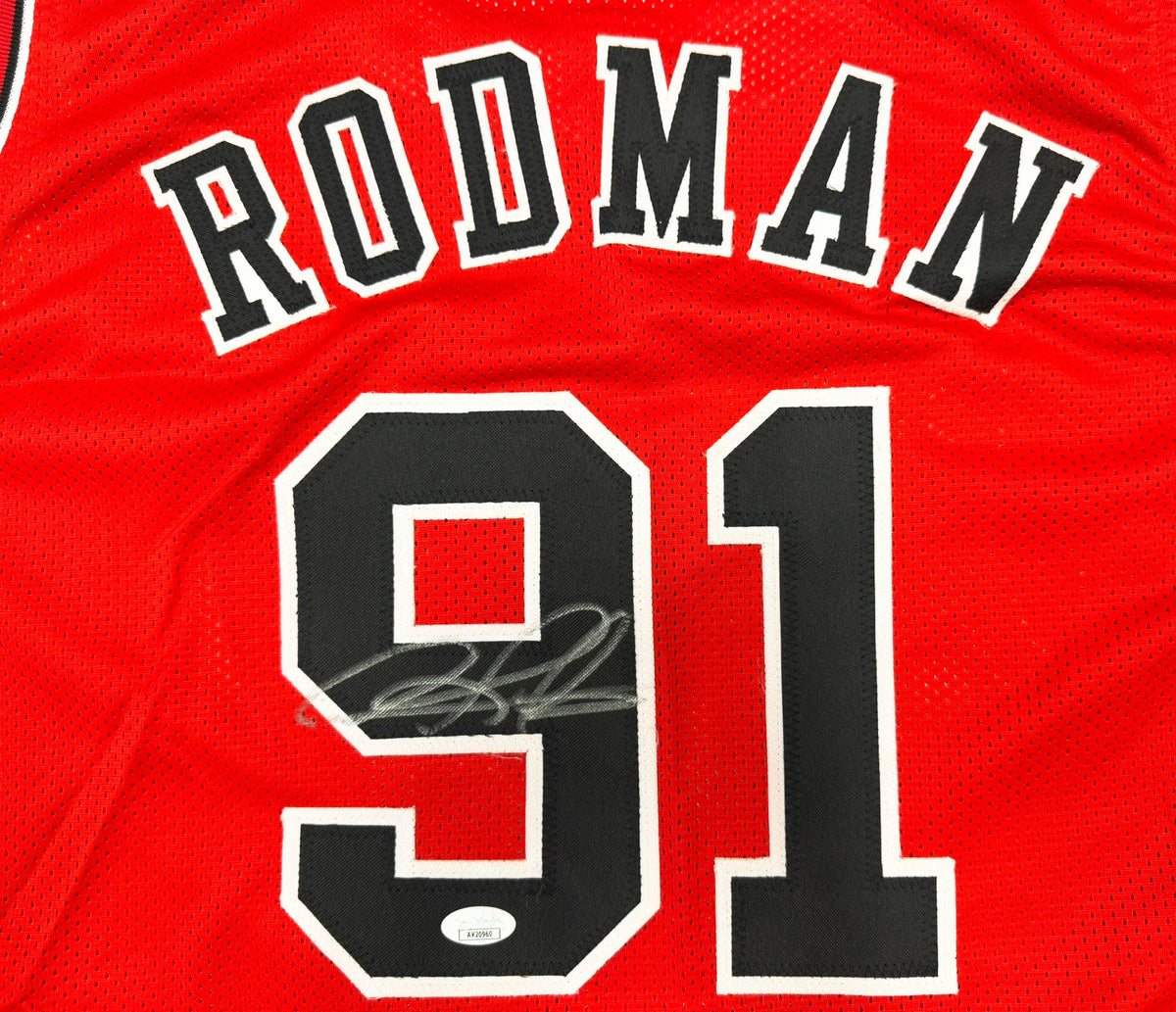Dennis Rodman Autographed Chicago Bulls Red Custom Basketball Jersey (Size XL) - JSA Authenticated