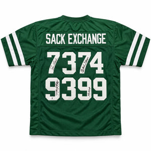 New York Jets Sack Exchange 4-Sign Autographed Green Custom Football Jersey (Size XL, Klecko/Gastineau/Lyons/Salaam) - JSA Authenticated