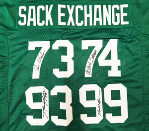 New York Jets Sack Exchange 4-Sign Autographed Green Custom Football Jersey (Size XL, Klecko/Gastineau/Lyons/Salaam) - JSA Authenticated