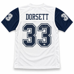Tony Dorsett Autographed Dallas Cowboys White Custom Football Jersey (Size XL) - JSA Witness Authenticated