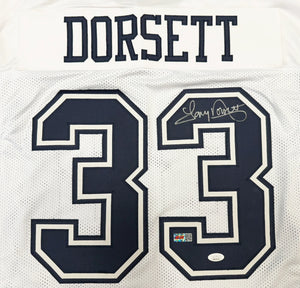 Tony Dorsett Autographed Dallas Cowboys White Custom Football Jersey (Size XL) - JSA Witness Authenticated