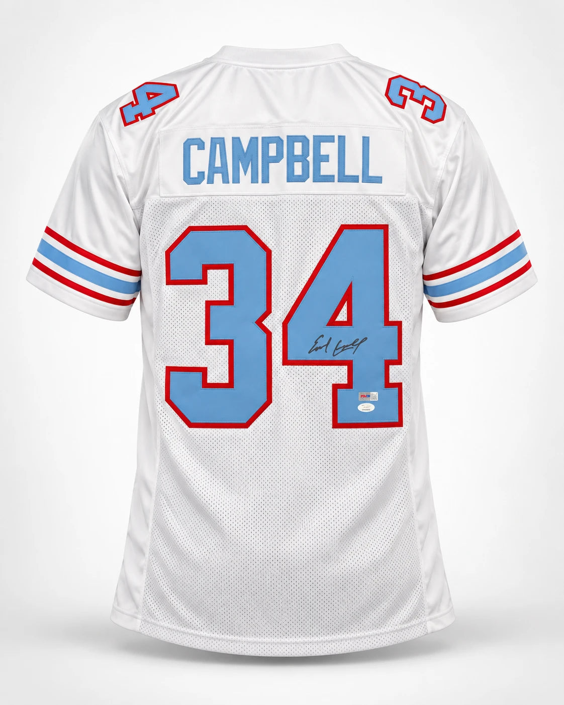 Earl Campbell Autographed Houston Oilers White Custom Football Jersey (Size XL) - JSA Witness Authenticated