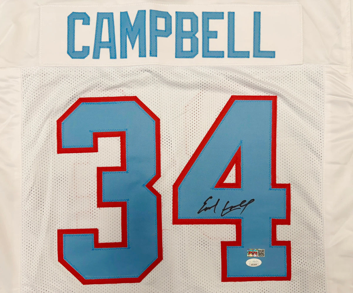 Earl Campbell Autographed Houston Oilers White Custom Football Jersey (Size XL) - JSA Witness Authenticated