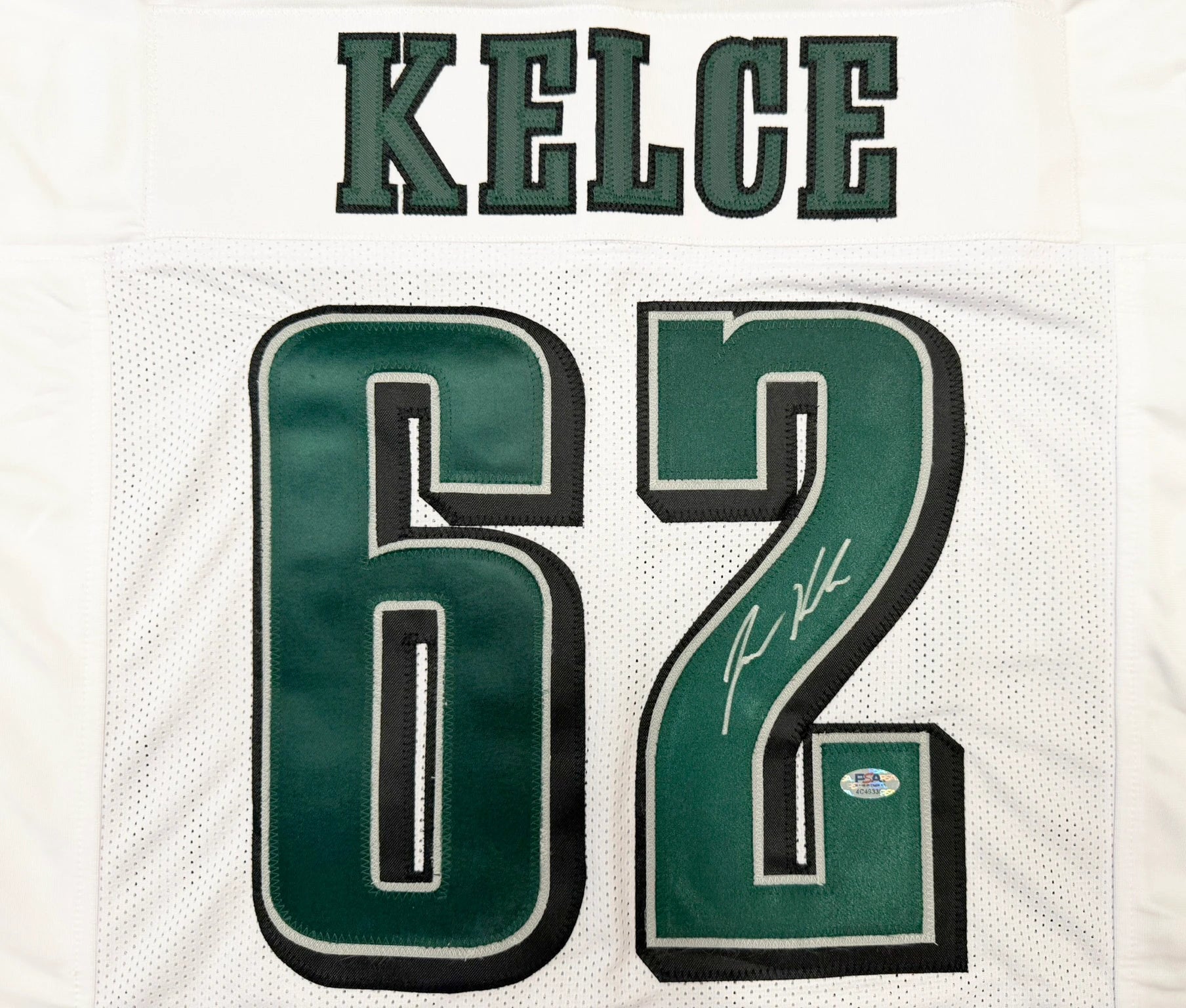 Jason Kelce Autographed Philadelphia Eagles White Custom Football Jersey (Size XL) - PSA/DNA ITP Authenticated