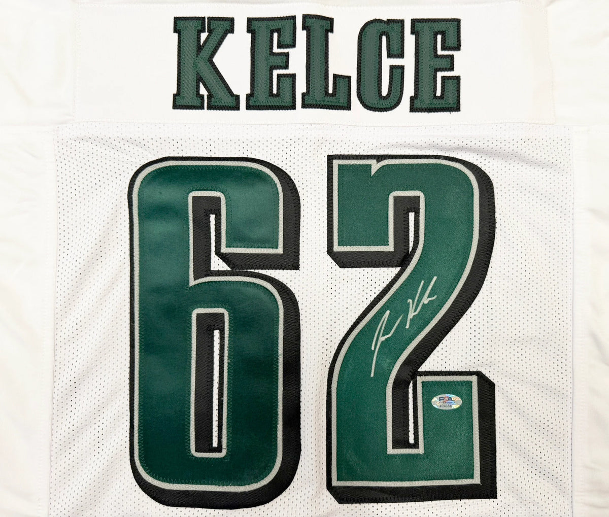 Jason Kelce Autographed Philadelphia Eagles White Custom Football Jersey (Size XL) - PSA/DNA ITP Authenticated
