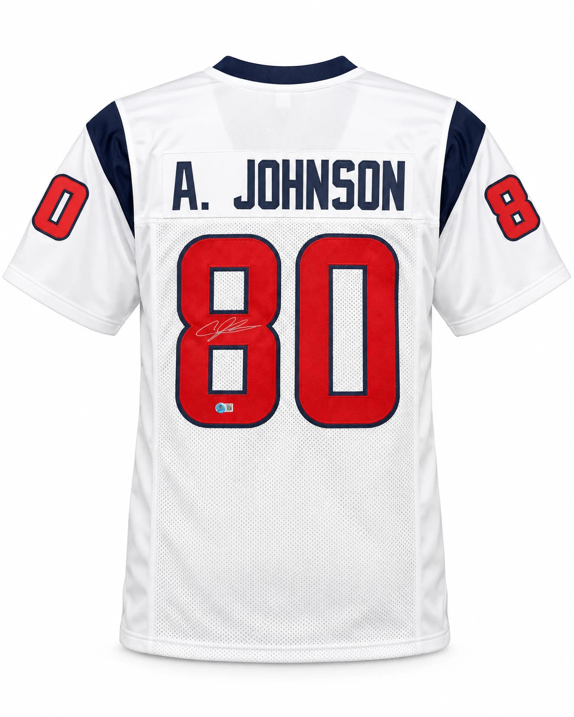 Andre Johnson Autographed Houston Texans White Custom Football Jersey (Size XL) - Beckett BAS Witnessed Authenticated