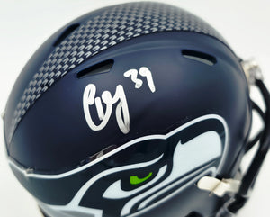 Ty Okada Autographed Seattle Seahawks Blue Speed Mini Helmet - Mill Creek Sports Holo & COA