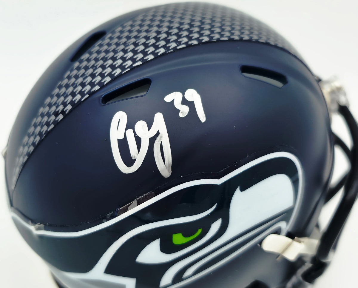Ty Okada Autographed Seattle Seahawks Blue Speed Mini Helmet - Mill Creek Sports Holo & COA