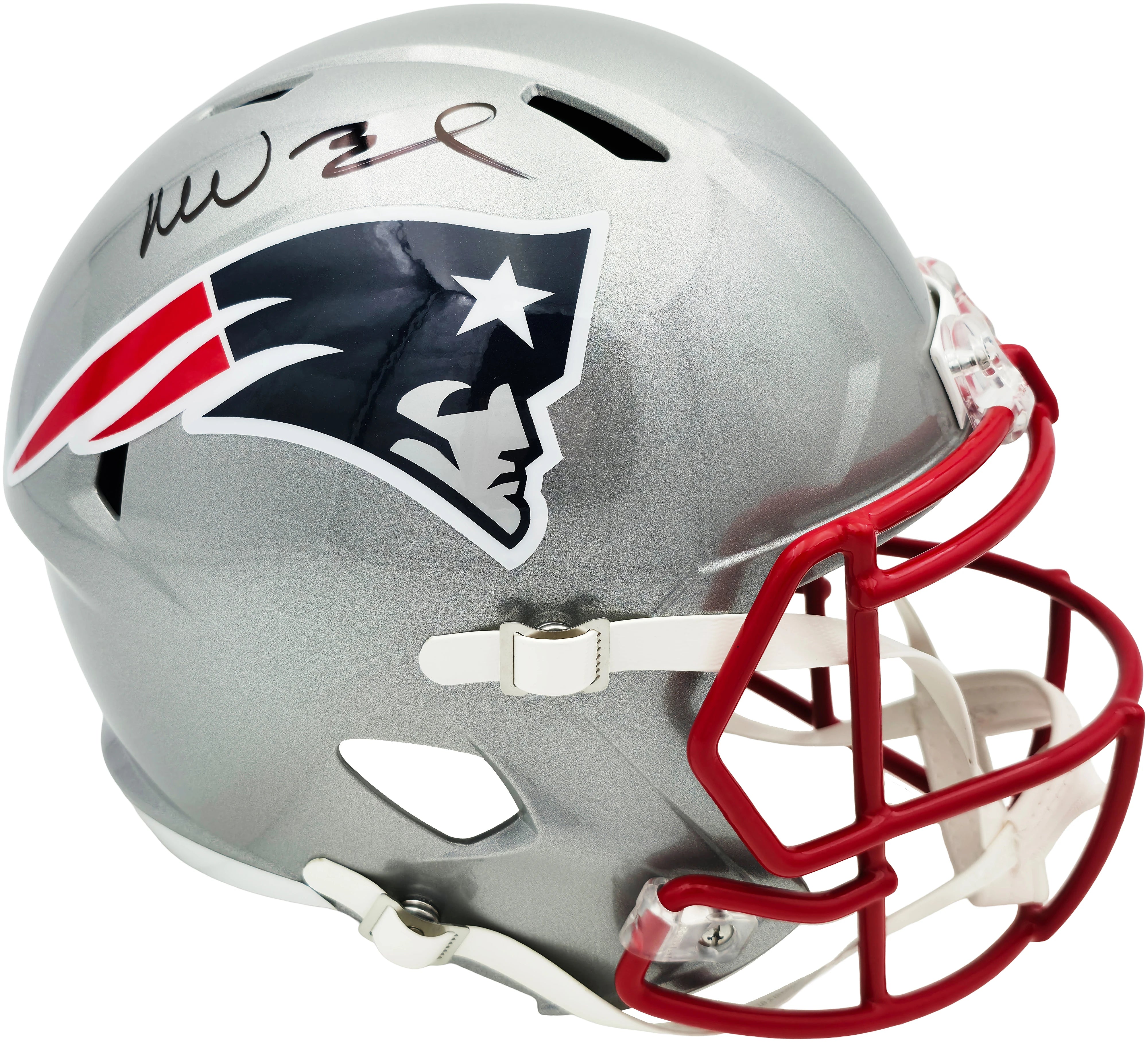 Mike Vrabel Autographed New England Patriots Silver Full Size Speed Replica Helmet - JSA Witness Authenticated