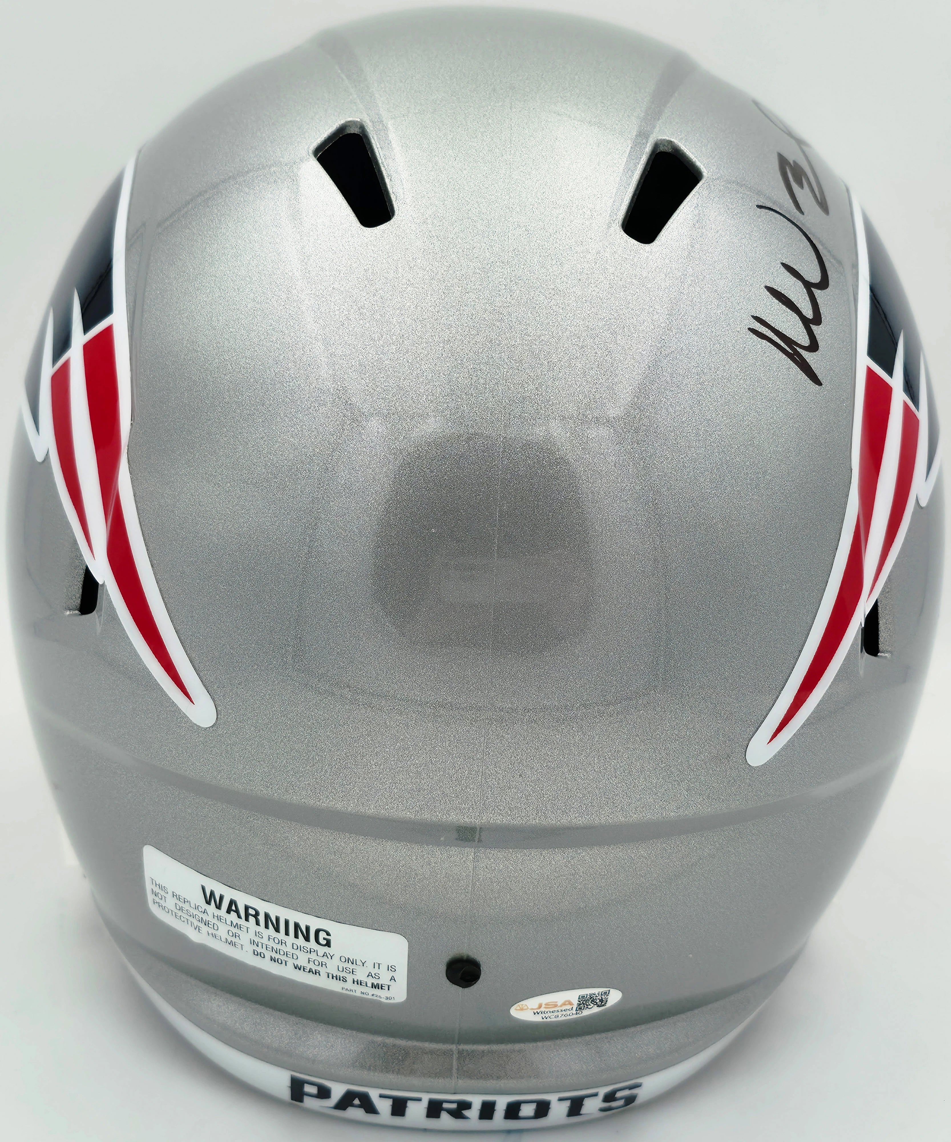 Mike Vrabel Autographed New England Patriots Silver Full Size Speed Replica Helmet - JSA Witness Authenticated