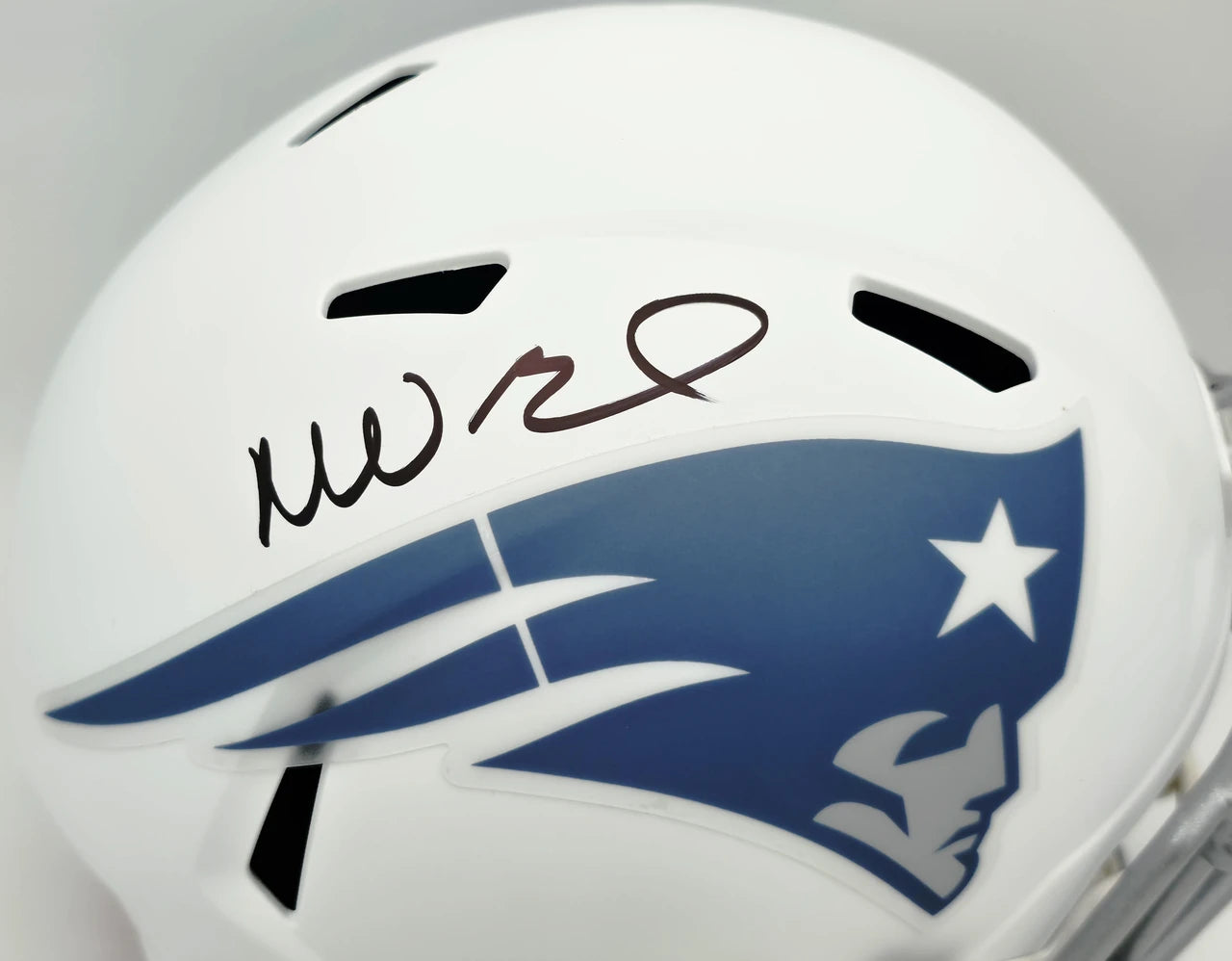 Mike Vrabel Autographed New England Patriots White Rivalries Full Size Speed Replica Helmet - JSA Witness Authenticated