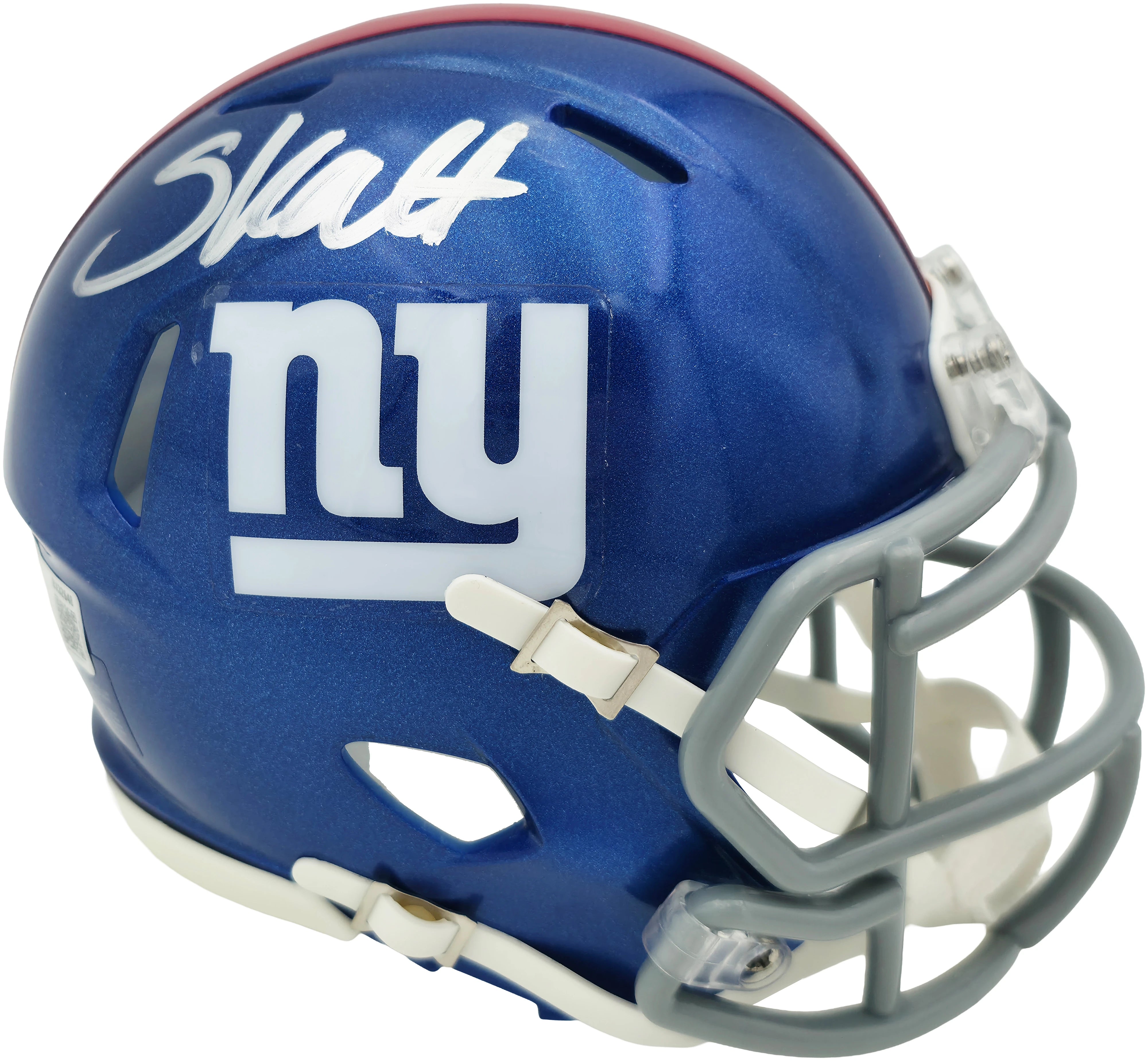 Cam Skattebo Autographed New York Giants Blue Speed Mini Helmet - Beckett BAS QR Authenticated
