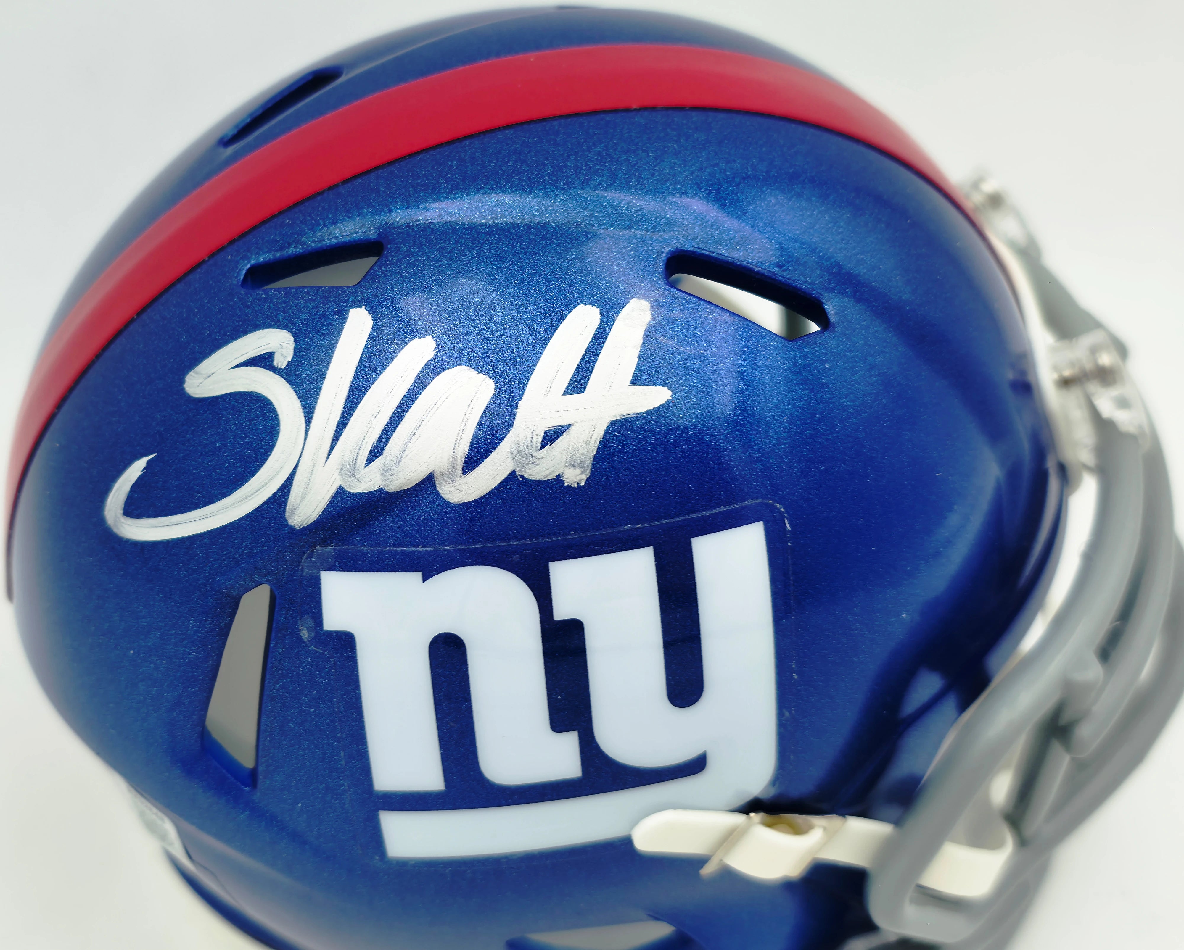 Cam Skattebo Autographed New York Giants Blue Speed Mini Helmet - Beckett BAS QR Authenticated