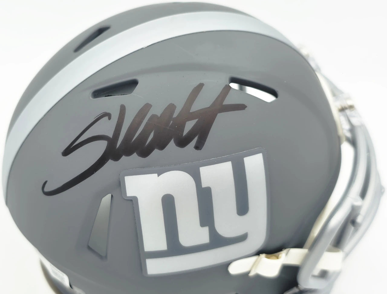 Cam Skattebo Autographed New York Giants Slate Gray Speed Mini Helmet - Beckett BAS QR Authenticated