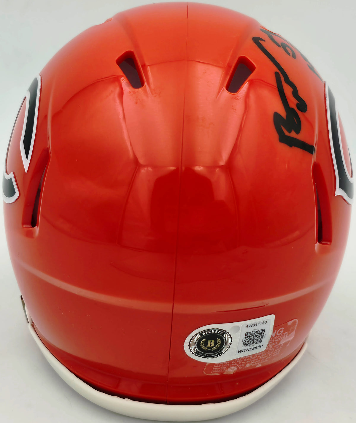 Brian Urlacher Autographed Chicago Bears Orange 2022 Alternate Speed Mini Helmet ("HOF 18" Inscription) - Beckett BAS Witness Authenticated