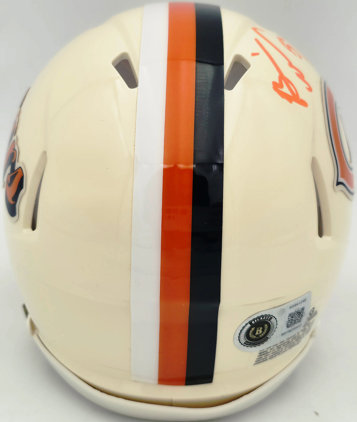 Brian Urlacher Autographed Chicago Bears Cream Retro Speed Mini Helmet ("HOF 18" Inscription) - Beckett BAS Witness Authenticated