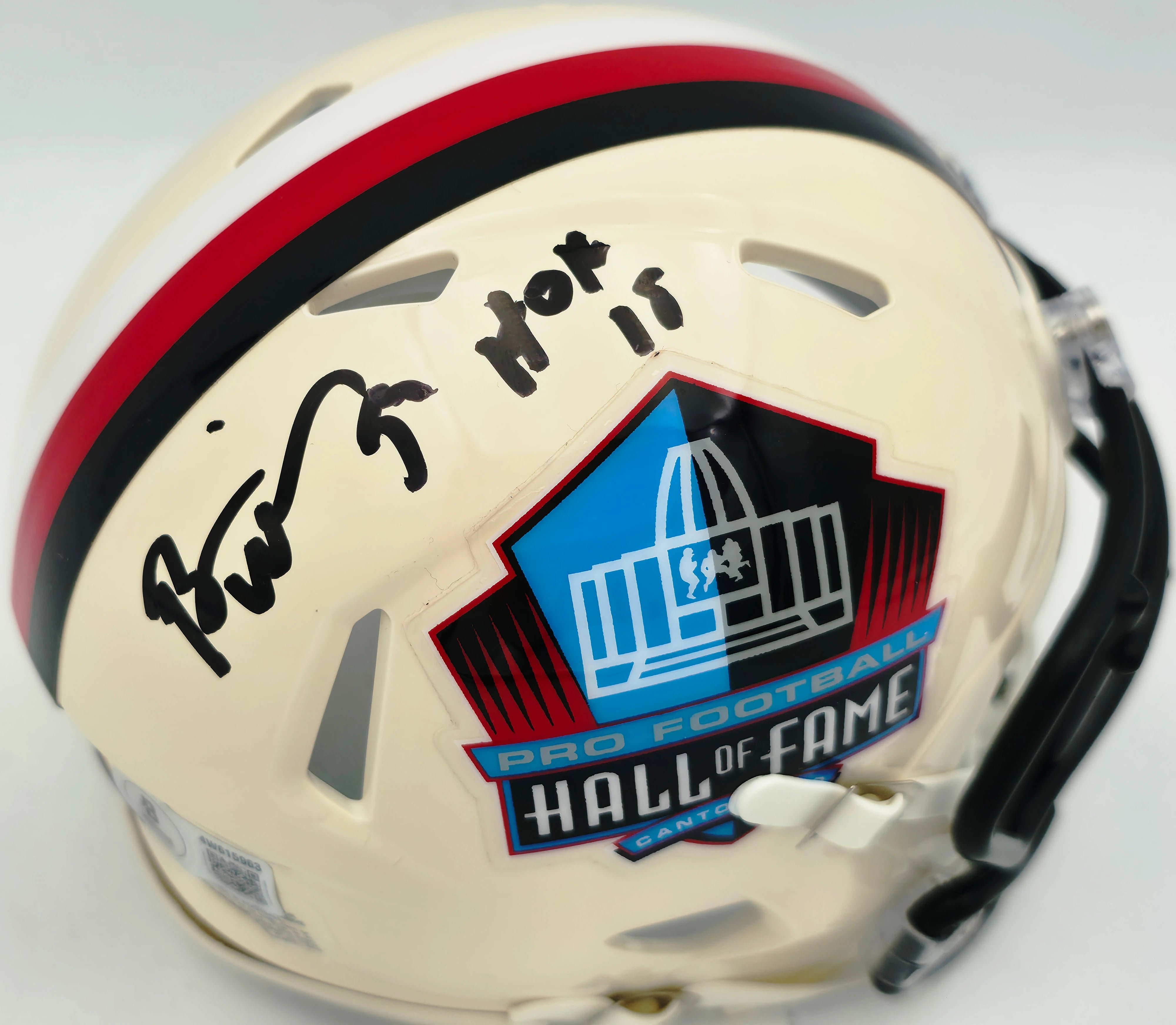 Brian Urlacher Autographed Chicago Bears Cream Retro Hall of Fame Logo Speed Mini Helmet ("HOF 18" Inscription) - Beckett BAS Witness Authenticated