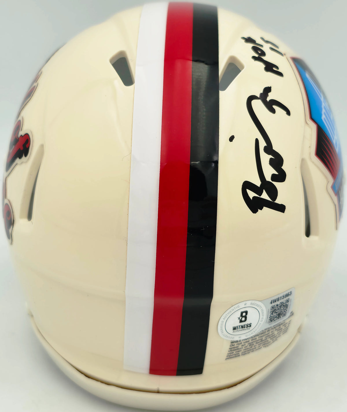 Brian Urlacher Autographed Chicago Bears Cream Retro Hall of Fame Logo Speed Mini Helmet ("HOF 18" Inscription) - Beckett BAS Witness Authenticated