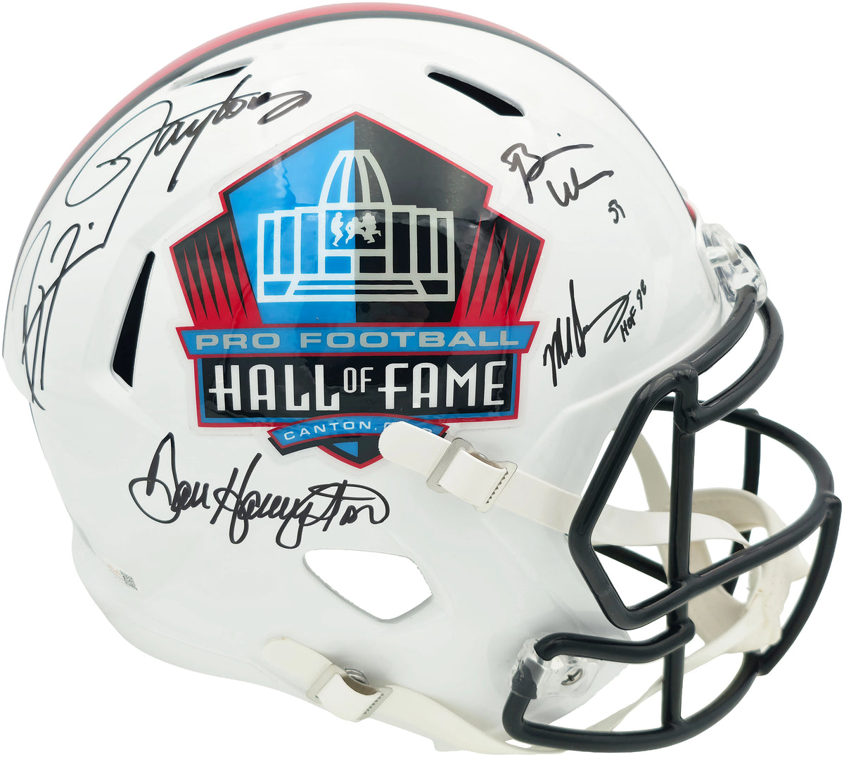 Hall of Fame Linebackers 5-Signature Autographed White HOF Logo Speed Replica Helmet (Lawrence Taylor, Ray Lewis, Urlacher) - Beckett BAS Witness Authenticated